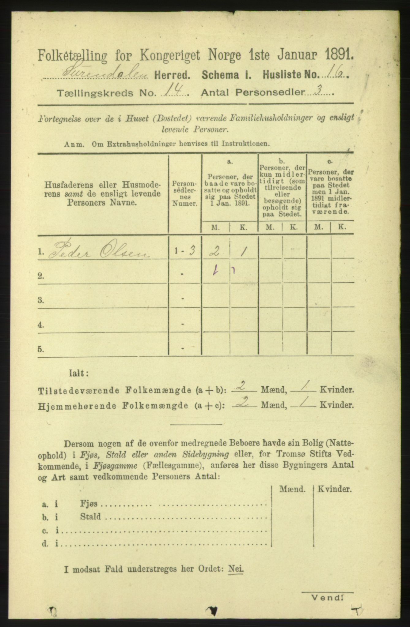 RA, 1891 census for 1566 Surnadal, 1891, p. 3497