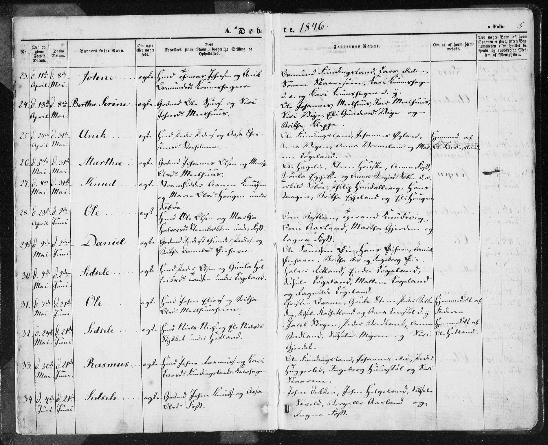 Hjelmeland sokneprestkontor, AV/SAST-A-101843/01/IV/L0009: Parish register (official) no. A 9, 1846-1860, p. 5