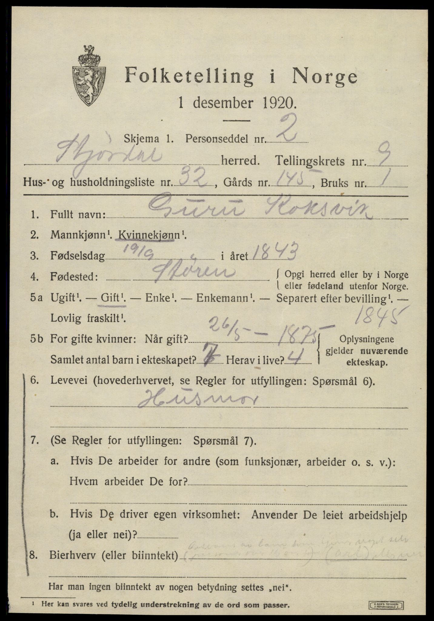 SAT, 1920 census for Stjørdal, 1920, p. 8722