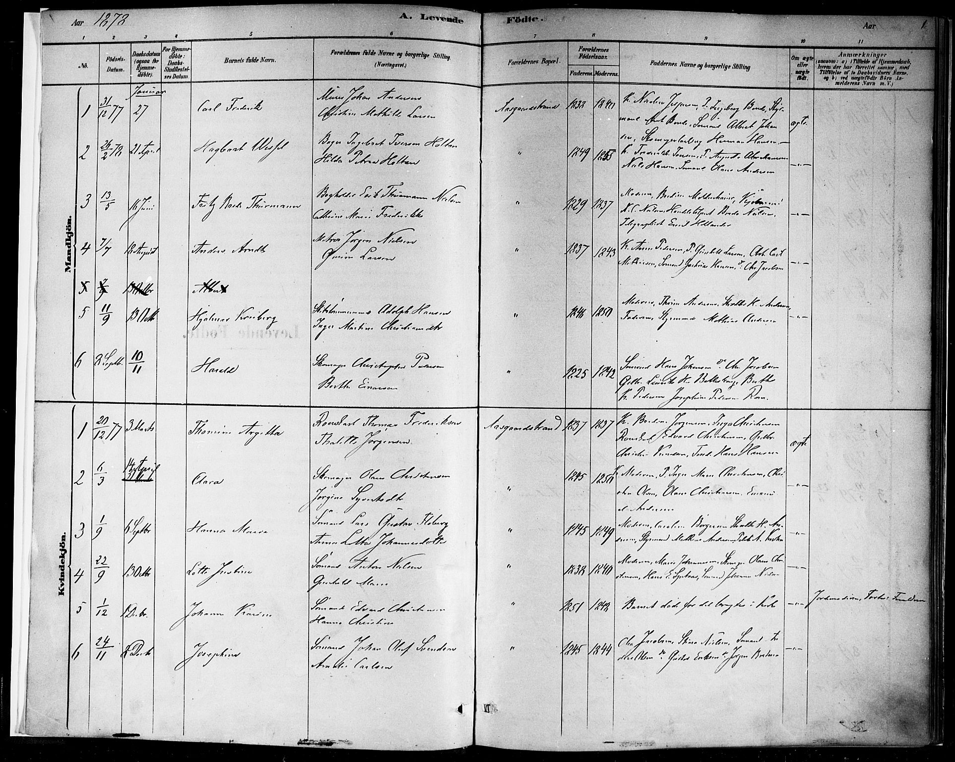 Borre kirkebøker, SAKO/A-338/F/Fb/L0001: Parish register (official) no. II 1, 1878-1892, p. 1