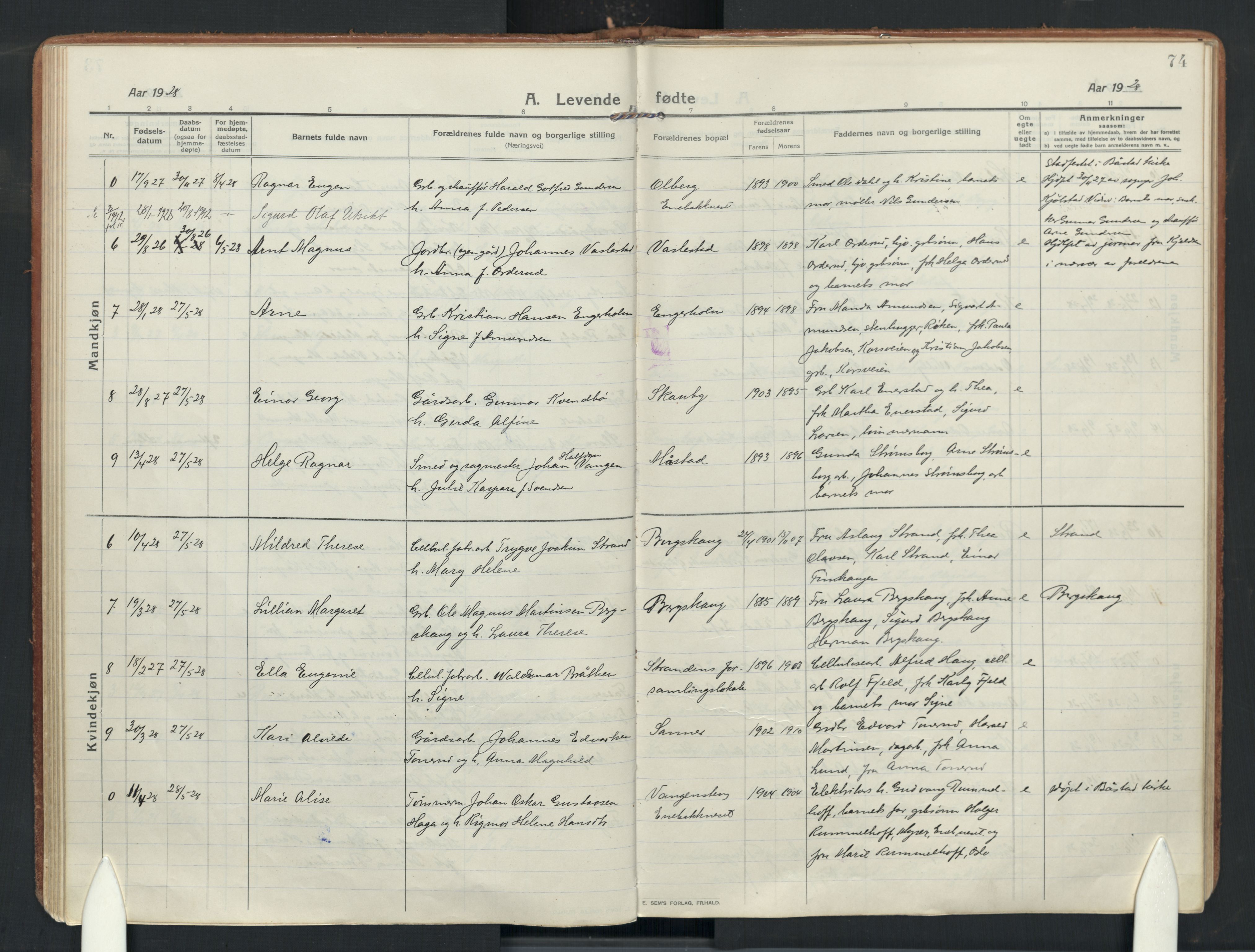 Enebakk prestekontor Kirkebøker, SAO/A-10171c/F/Fa/L0019: Parish register (official) no. I 19, 1912-1935, p. 74