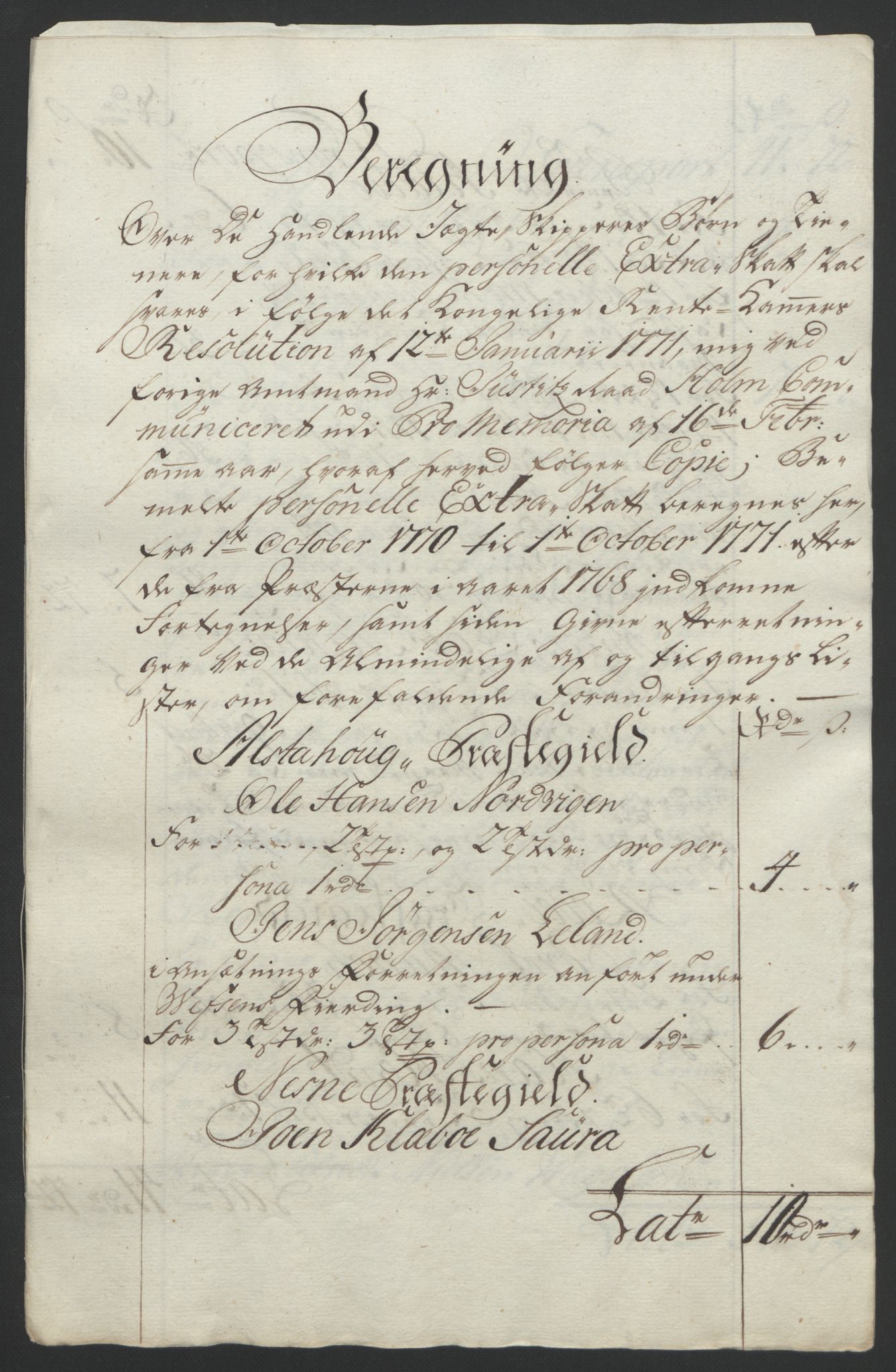 Rentekammeret inntil 1814, Reviderte regnskaper, Fogderegnskap, AV/RA-EA-4092/R65/L4573: Ekstraskatten Helgeland, 1762-1772, p. 354