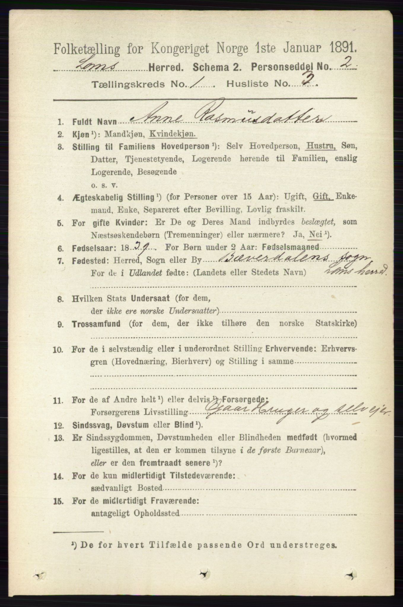 RA, 1891 census for 0514 Lom, 1891, p. 127