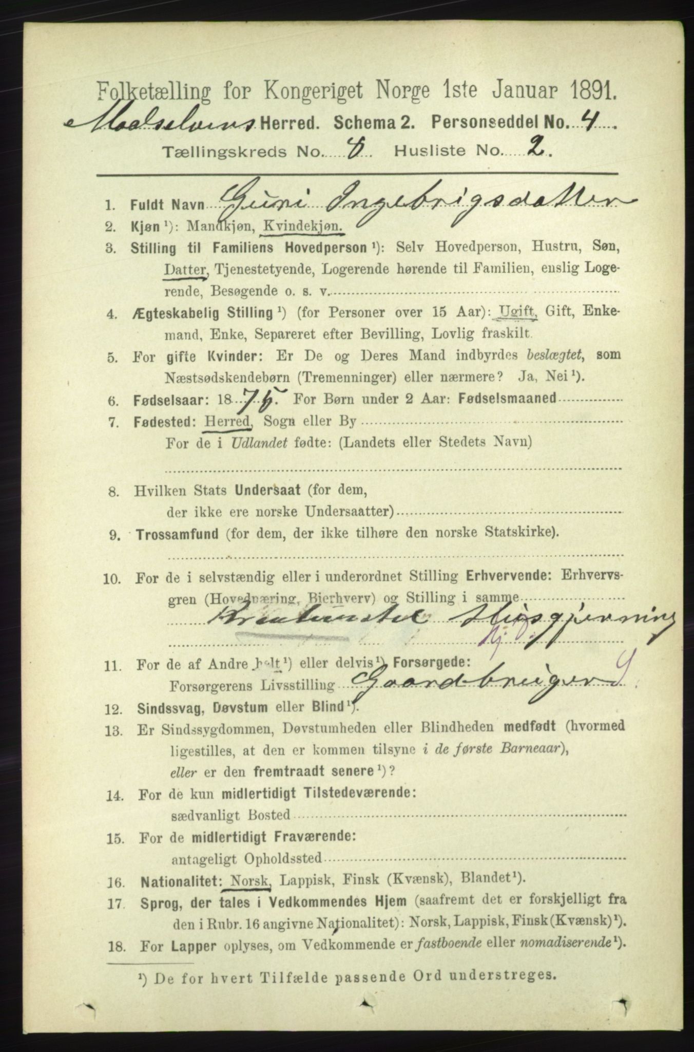 RA, 1891 census for 1924 Målselv, 1891, p. 2542