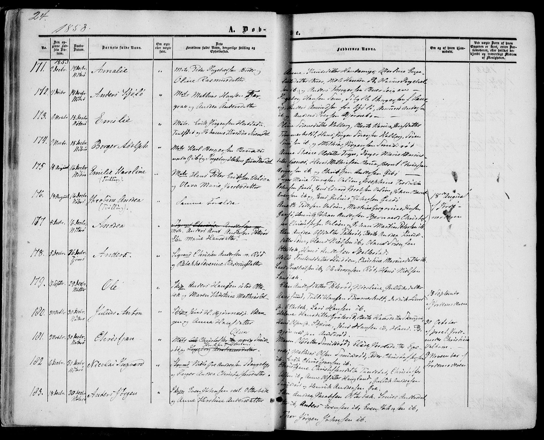 Nøtterøy kirkebøker, AV/SAKO-A-354/F/Fa/L0006: Parish register (official) no. I 6, 1852-1864, p. 24