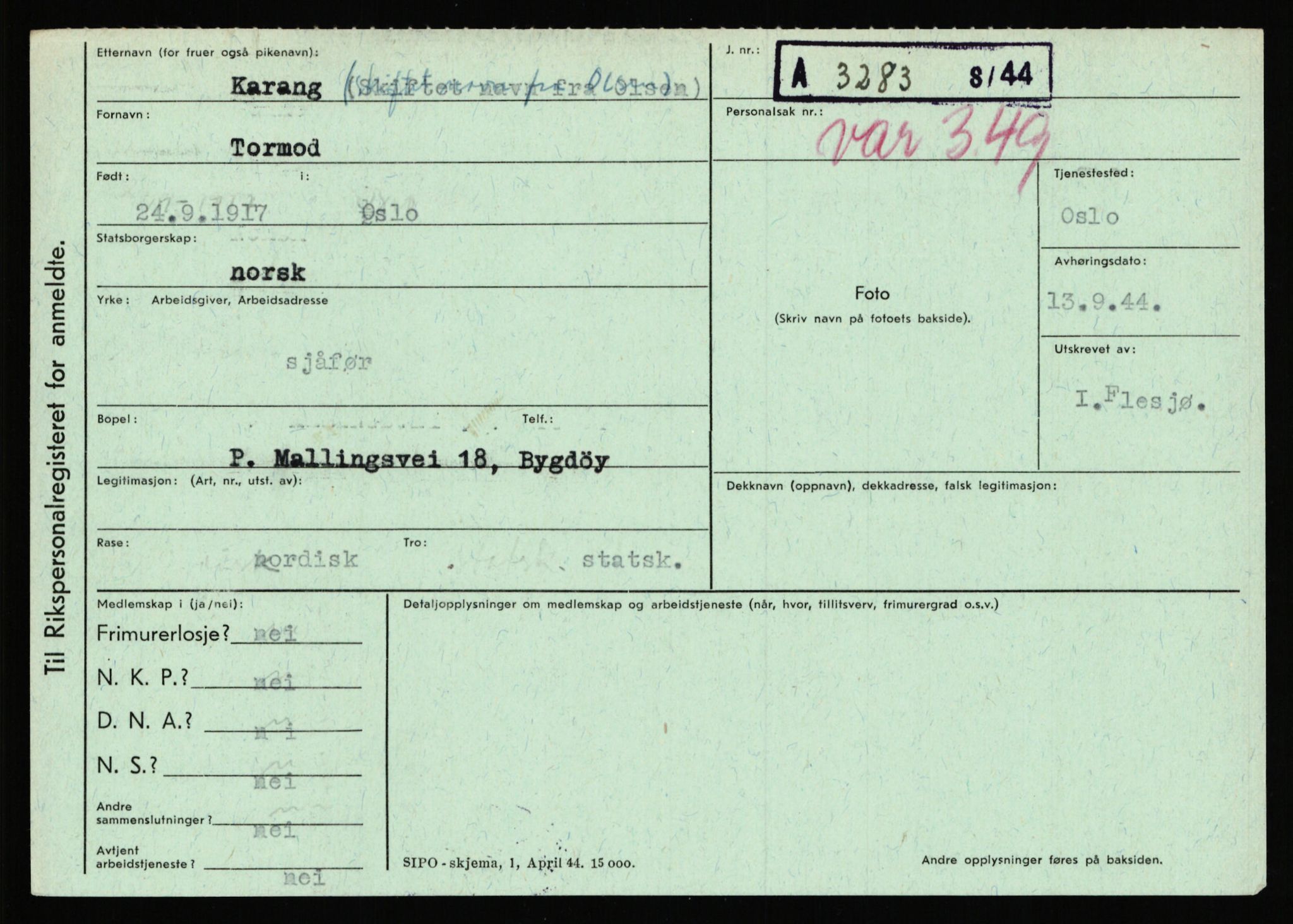 Statspolitiet - Hovedkontoret / Osloavdelingen, AV/RA-S-1329/C/Ca/L0008: Johan(nes)sen - Knoph, 1943-1945, p. 3250