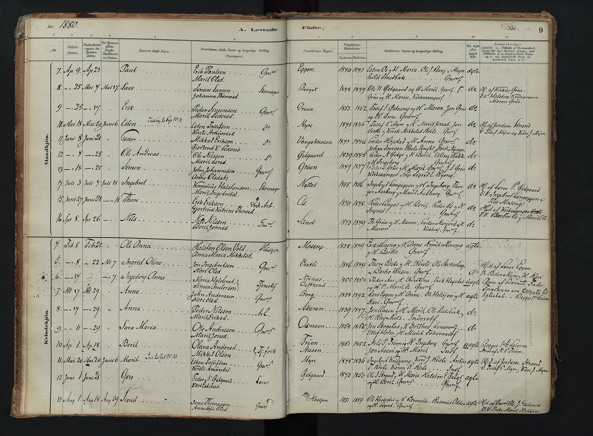 Tolga prestekontor, SAH/PREST-062/K/L0008: Parish register (official) no. 8, 1877-1910, p. 9