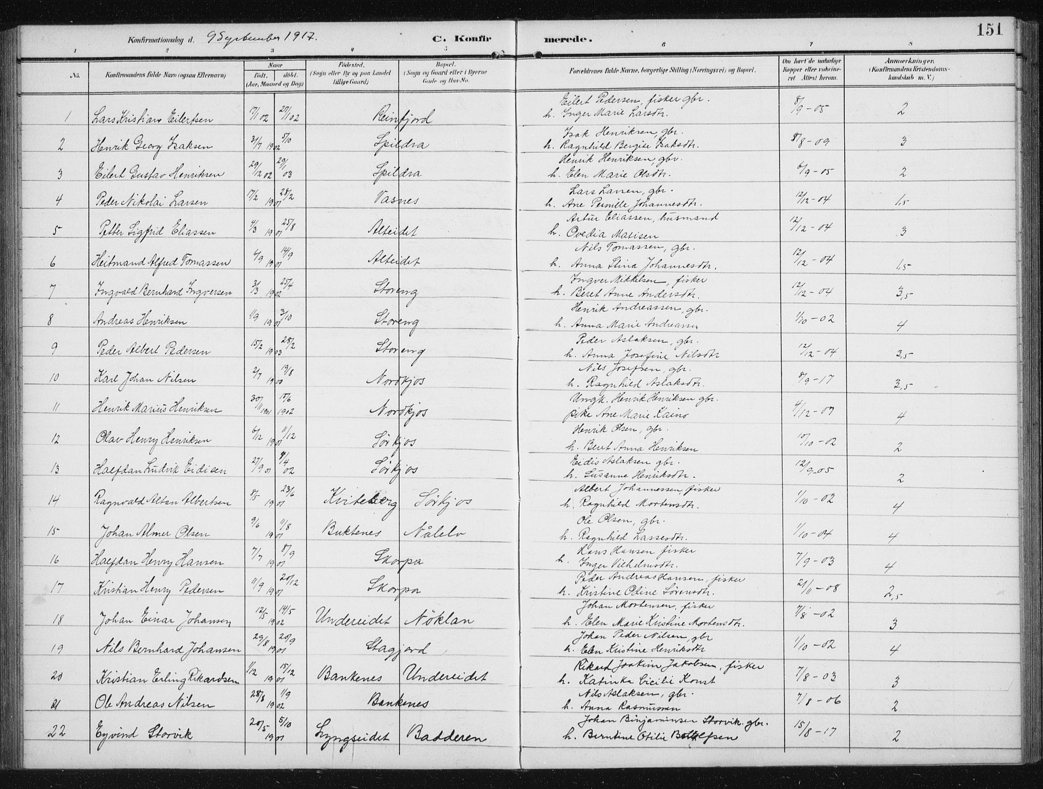 Skjervøy sokneprestkontor, SATØ/S-1300/H/Ha/Hab/L0017klokker: Parish register (copy) no. 17, 1906-1941, p. 151