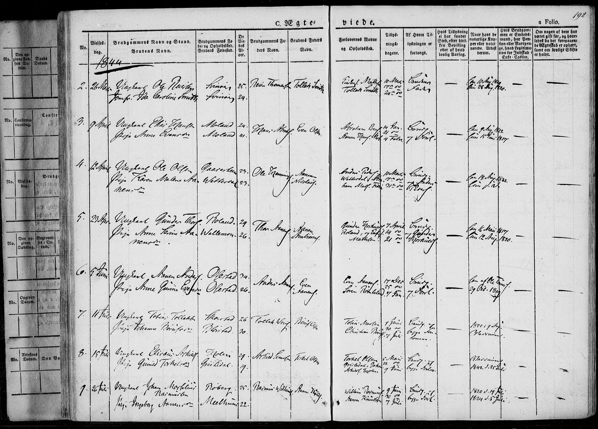 Sør-Audnedal sokneprestkontor, AV/SAK-1111-0039/F/Fa/Fab/L0006: Parish register (official) no. A 6, 1829-1855, p. 192