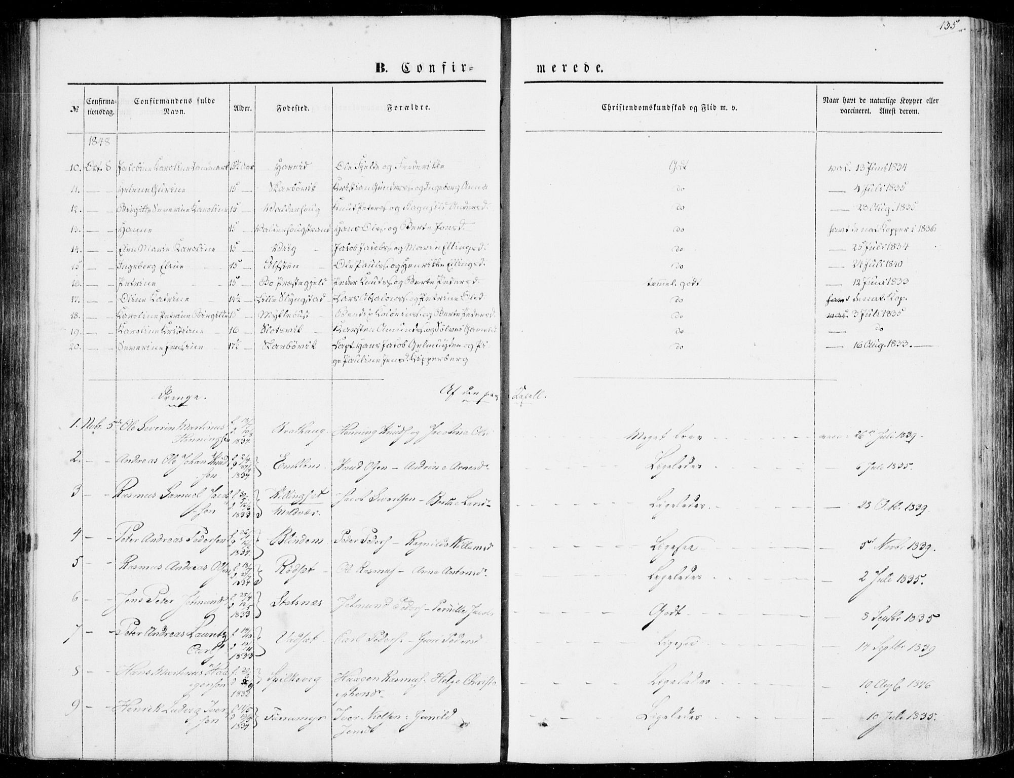 Ministerialprotokoller, klokkerbøker og fødselsregistre - Møre og Romsdal, AV/SAT-A-1454/528/L0397: Parish register (official) no. 528A08, 1848-1858, p. 135