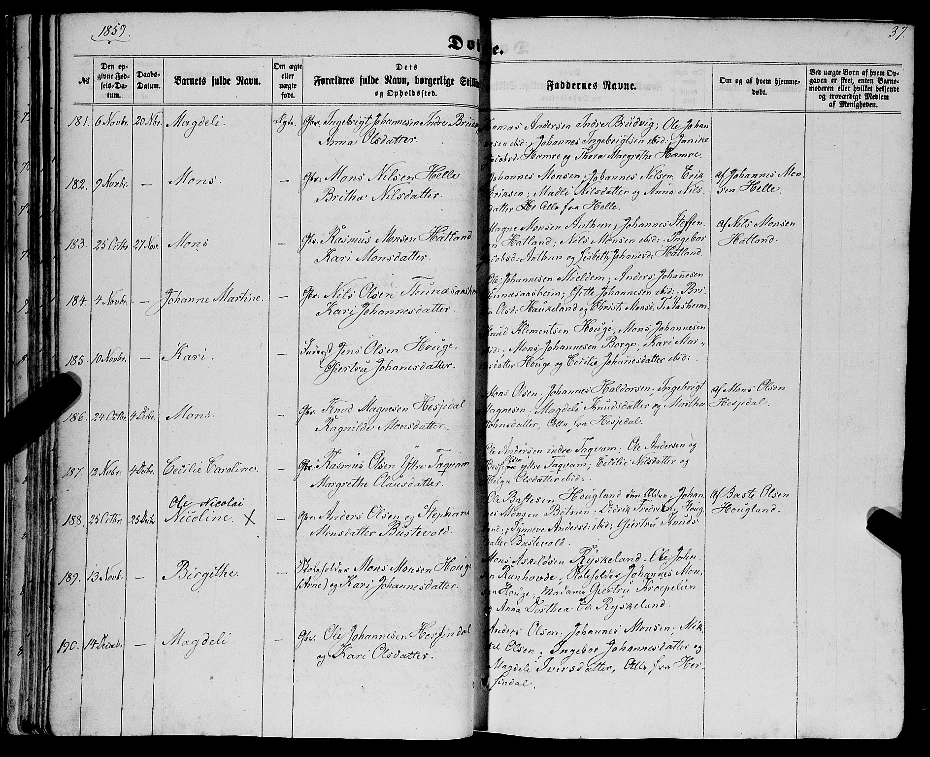 Haus sokneprestembete, AV/SAB-A-75601/H/Haa: Parish register (official) no. A 17, 1858-1870, p. 37