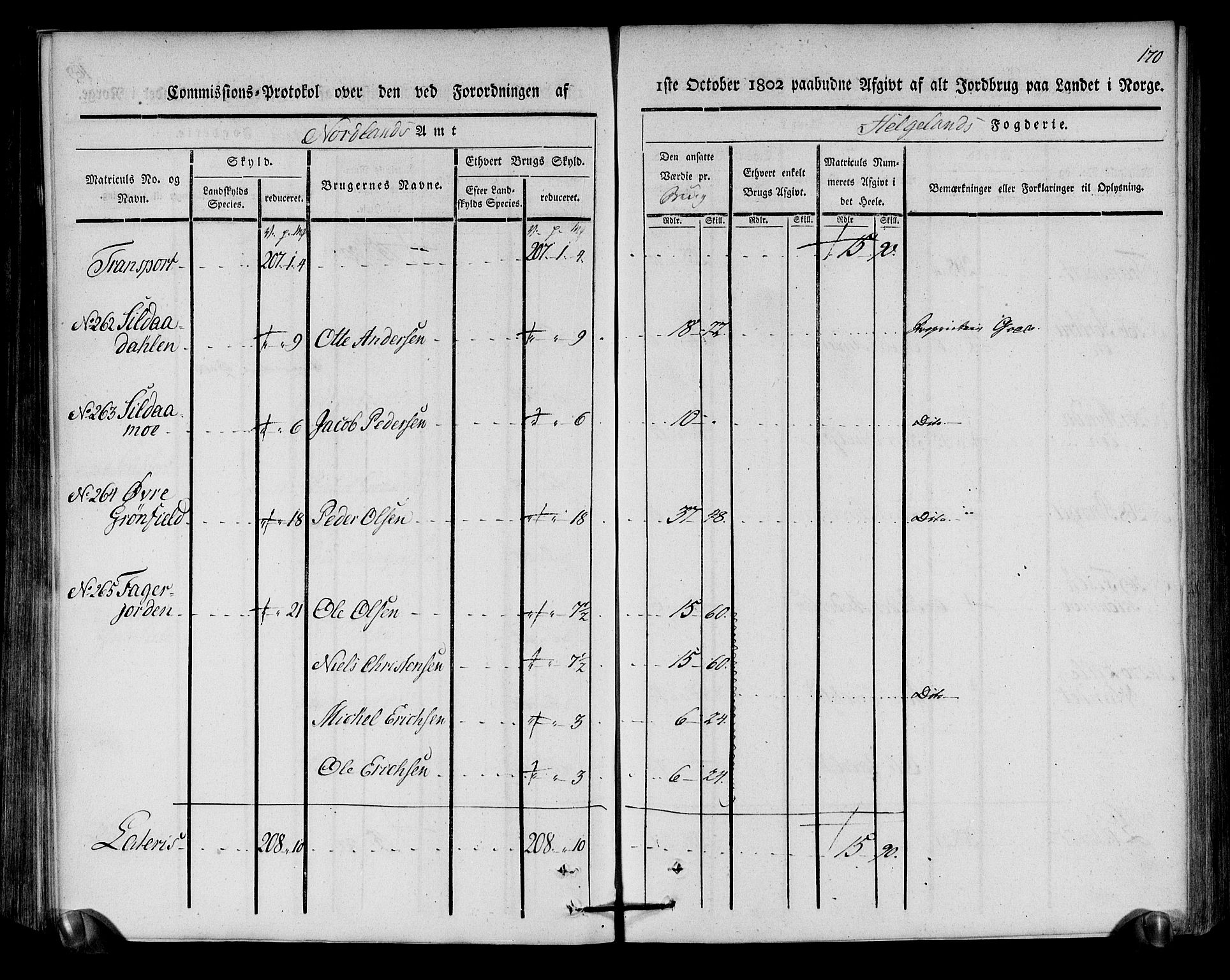 Rentekammeret inntil 1814, Realistisk ordnet avdeling, AV/RA-EA-4070/N/Ne/Nea/L0157: Helgeland fogderi. Kommisjonsprotokoll, 1803, p. 169