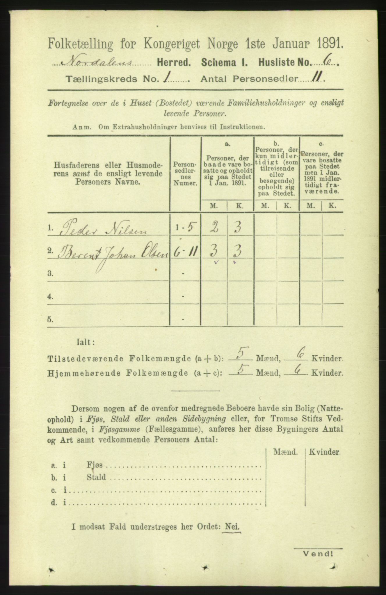 RA, 1891 census for 1524 Norddal, 1891, p. 35