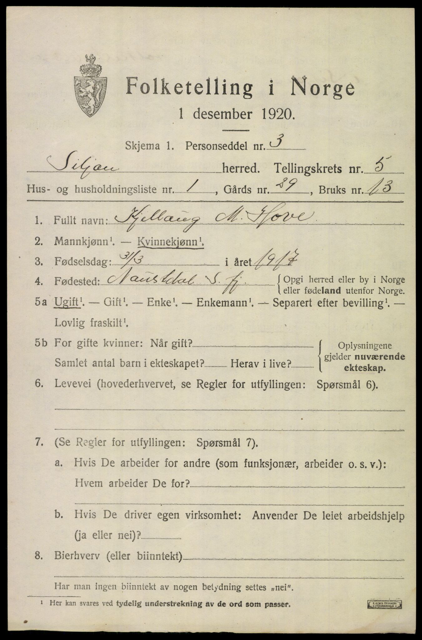 SAKO, 1920 census for Siljan, 1920, p. 2375