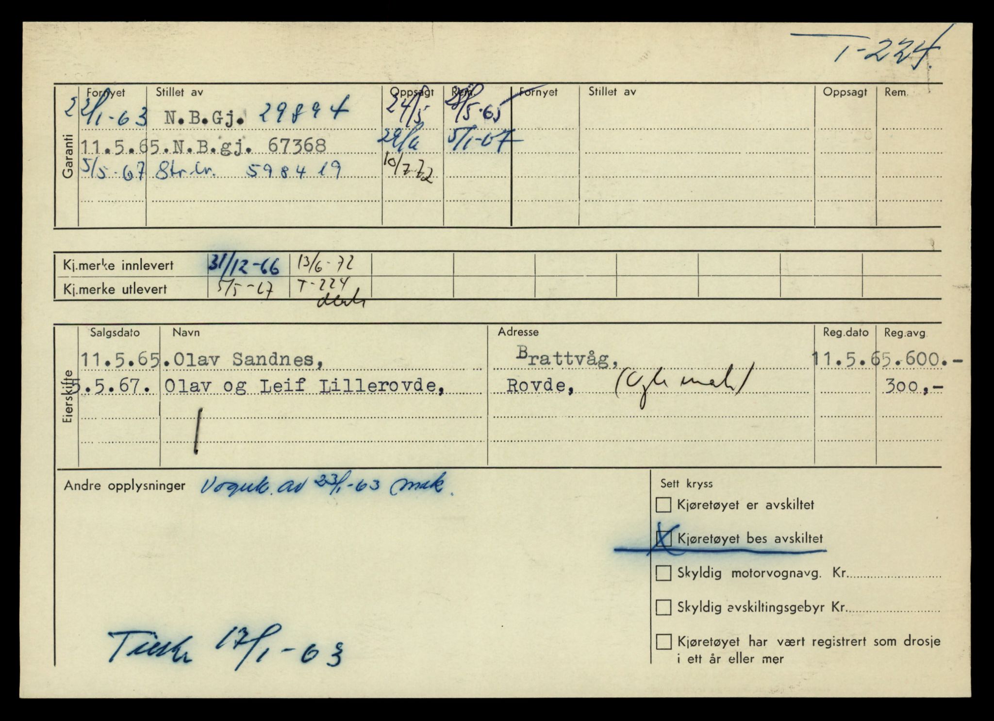 Møre og Romsdal vegkontor - Ålesund trafikkstasjon, SAT/A-4099/F/Fe/L0002: Registreringskort for kjøretøy T 128 - T 231, 1927-1998, p. 2759