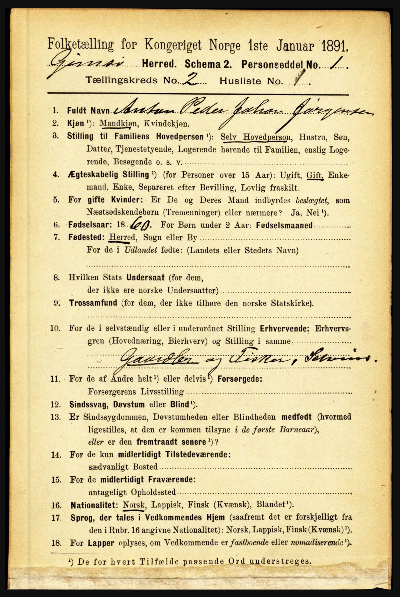 RA, 1891 census for 1864 Gimsøy, 1891, p. 318