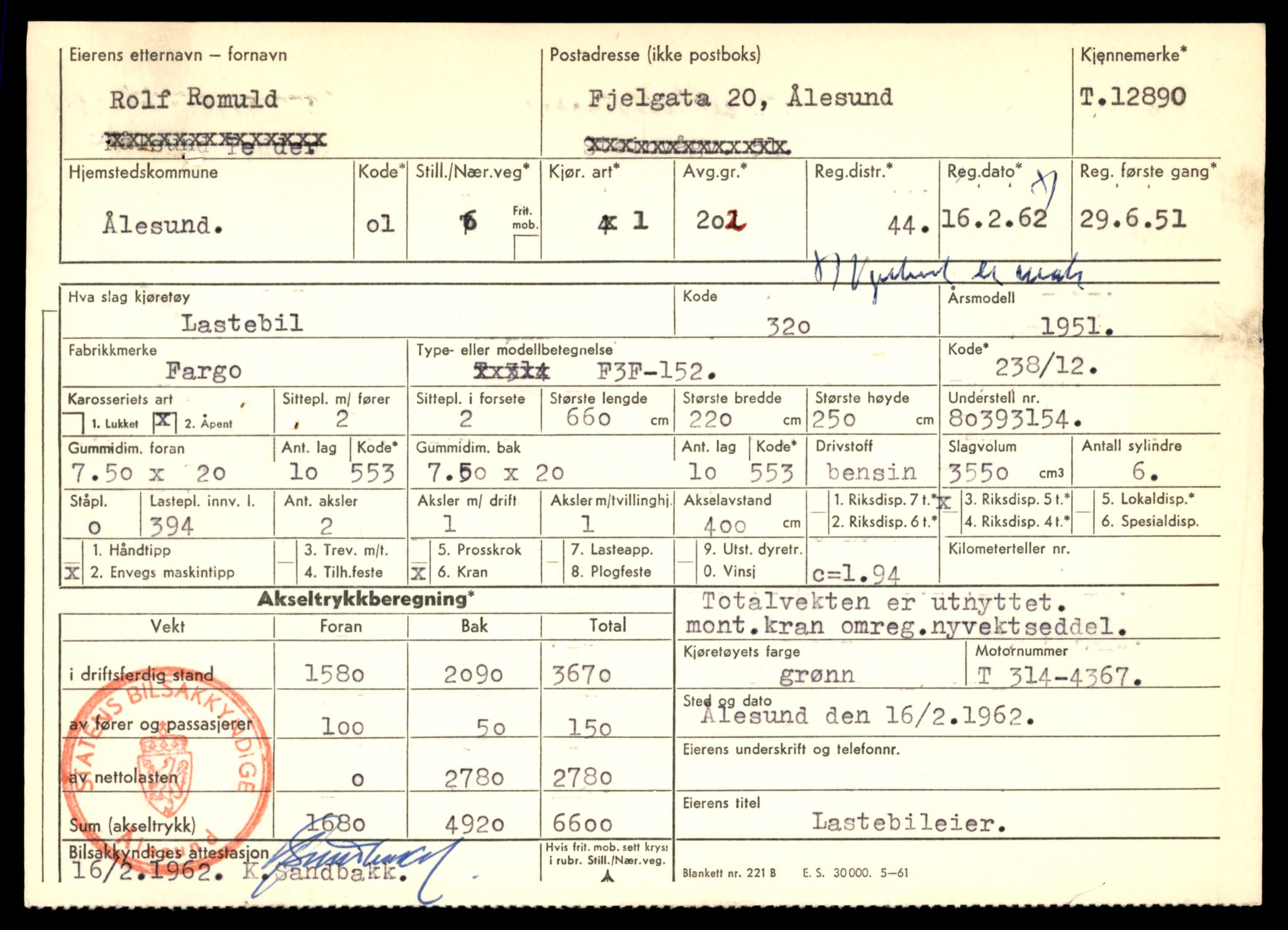 Møre og Romsdal vegkontor - Ålesund trafikkstasjon, AV/SAT-A-4099/F/Fe/L0036: Registreringskort for kjøretøy T 12831 - T 13030, 1927-1998, p. 1007