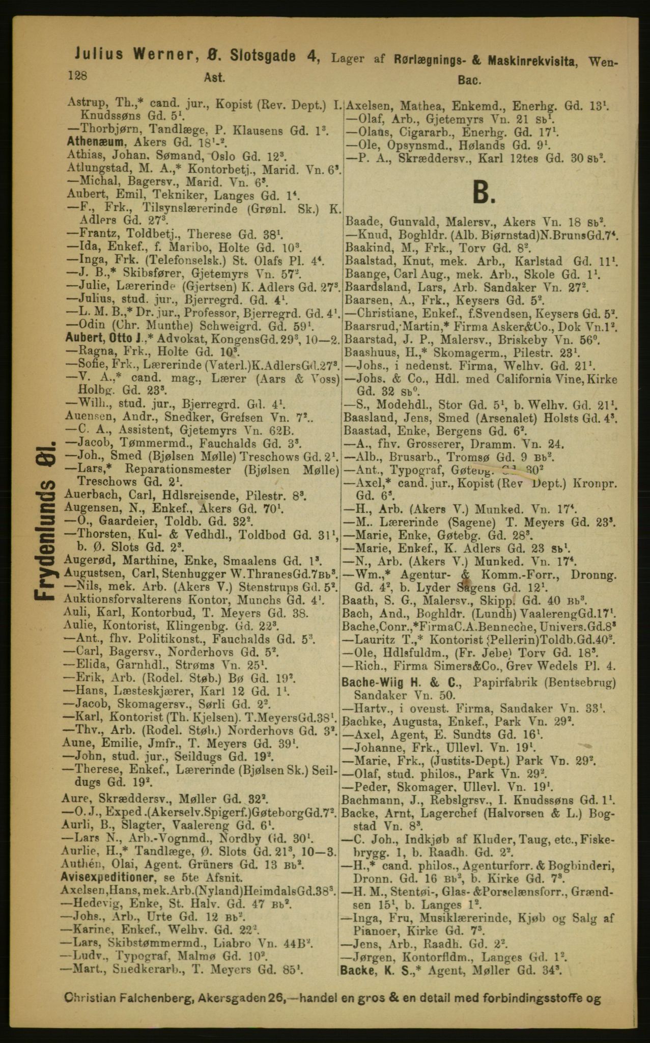 Kristiania/Oslo adressebok, PUBL/-, 1891, p. 128