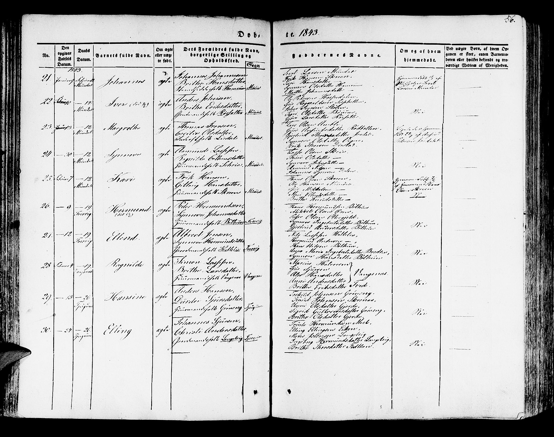 Leikanger sokneprestembete, AV/SAB-A-81001/H/Haa/Haaa/L0007: Parish register (official) no. A 7, 1838-1851, p. 56