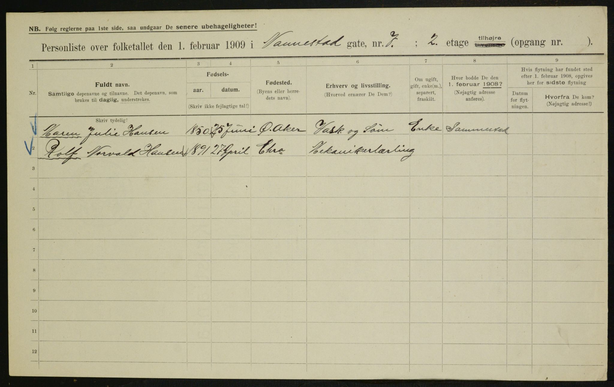 OBA, Municipal Census 1909 for Kristiania, 1909, p. 62684