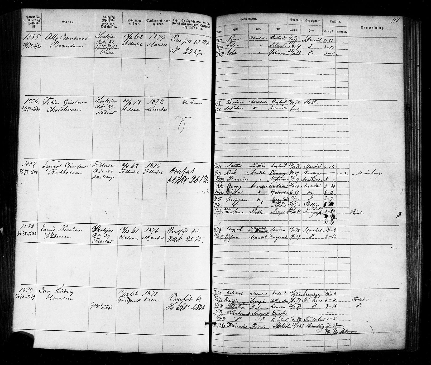 Mandal mønstringskrets, AV/SAK-2031-0016/F/Fa/L0005: Annotasjonsrulle nr 1-1909 med register, Y-15, 1868-1880, p. 356