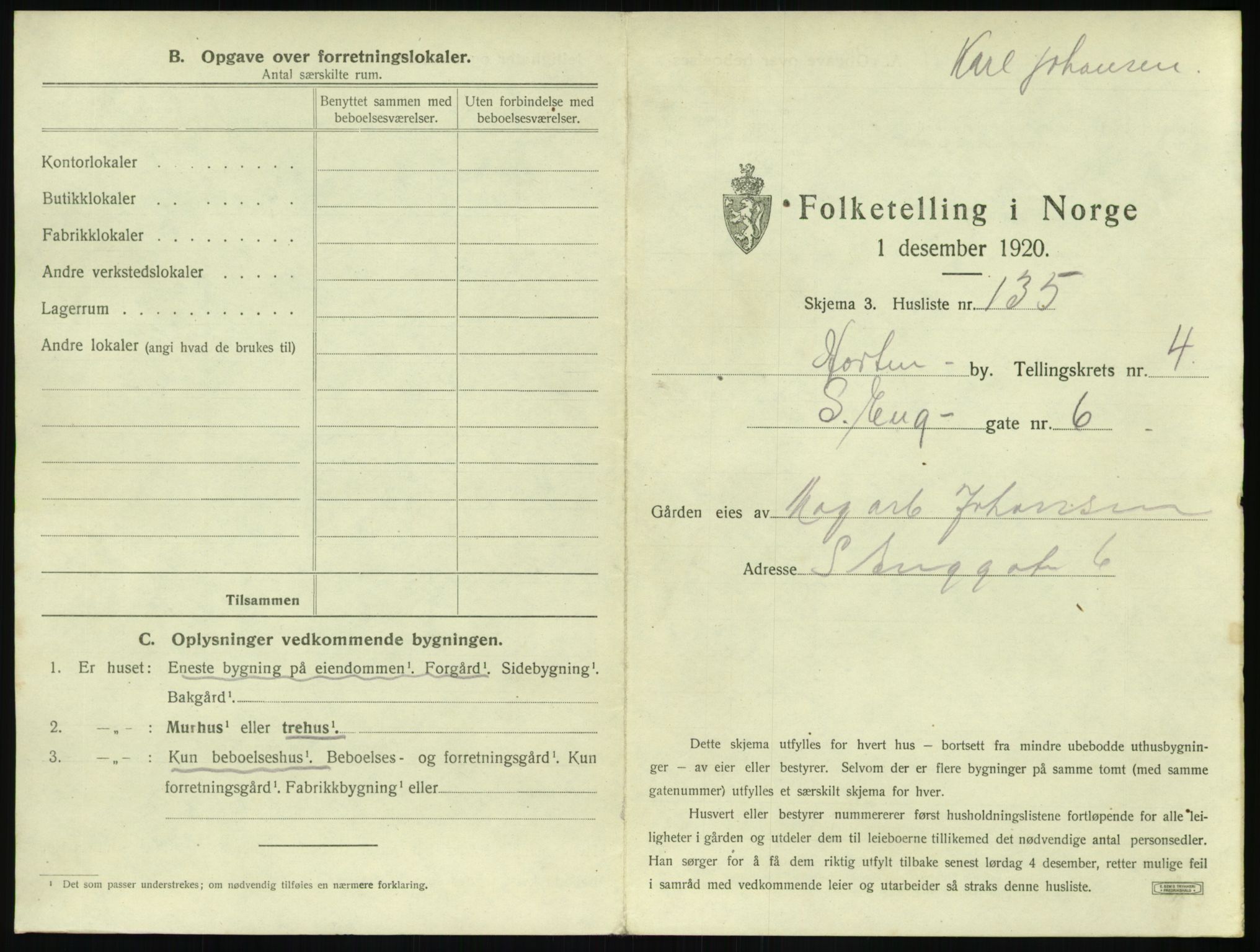 SAKO, 1920 census for Horten, 1920, p. 1489