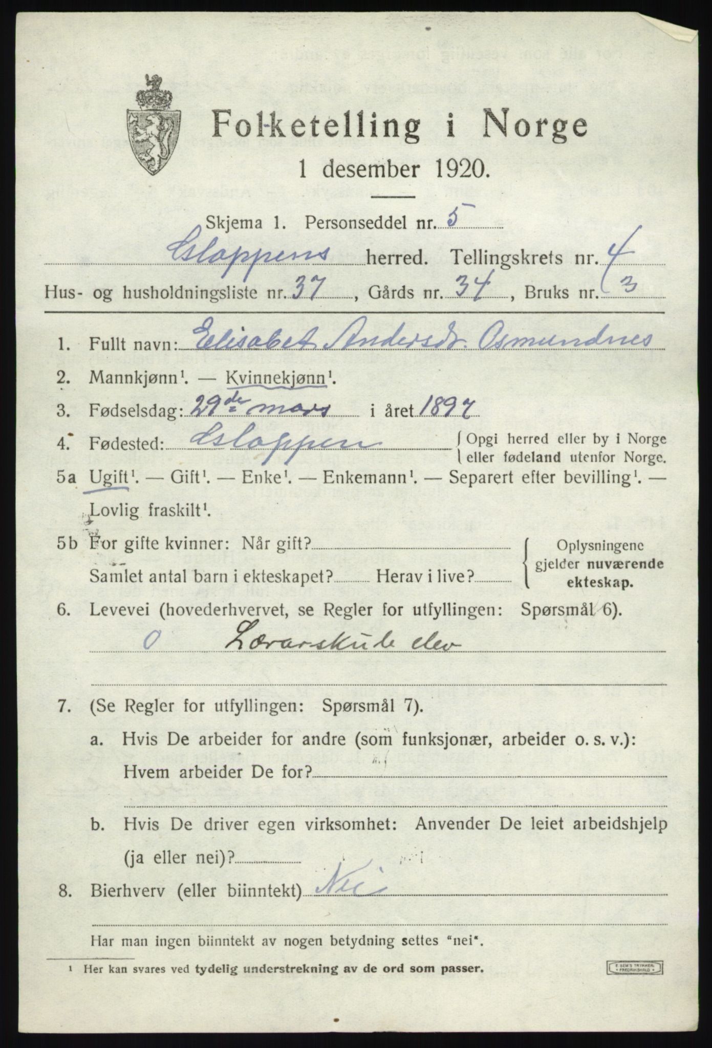 SAB, 1920 census for Gloppen, 1920, p. 3320