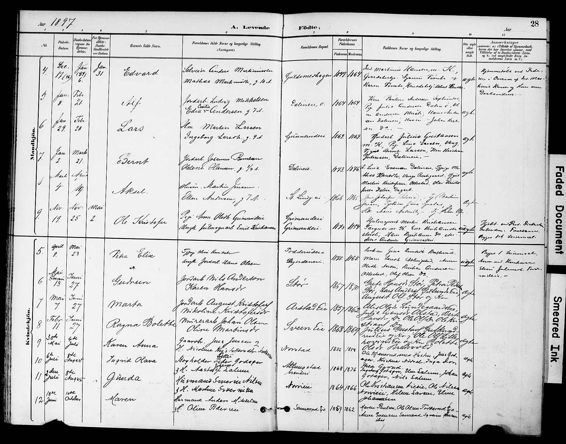 Stange prestekontor, AV/SAH-PREST-002/K/L0021: Parish register (official) no. 21, 1891-1902, p. 28