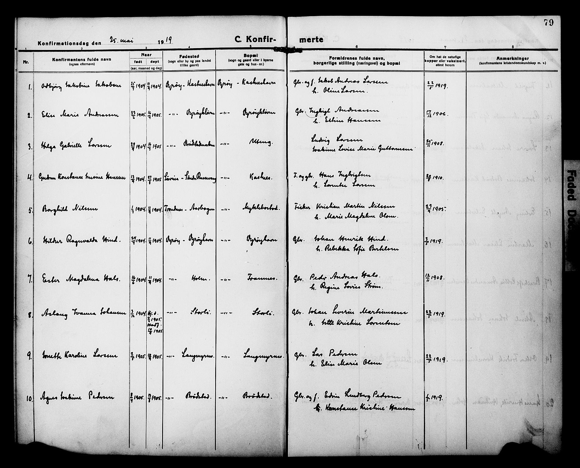 Tranøy sokneprestkontor, AV/SATØ-S-1313/I/Ia/Iab/L0015klokker: Parish register (copy) no. 15, 1918-1930, p. 79