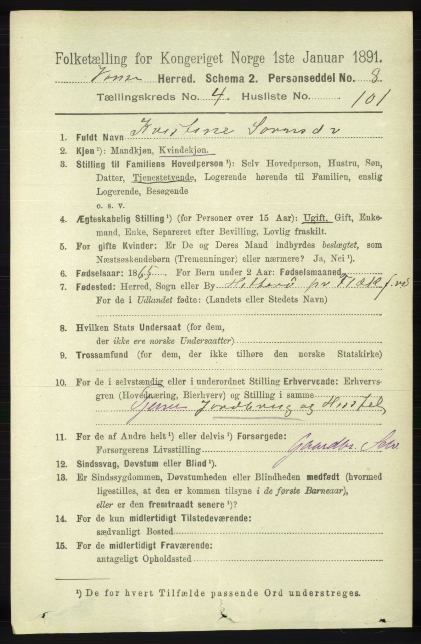 RA, 1891 census for 1041 Vanse, 1891, p. 2678