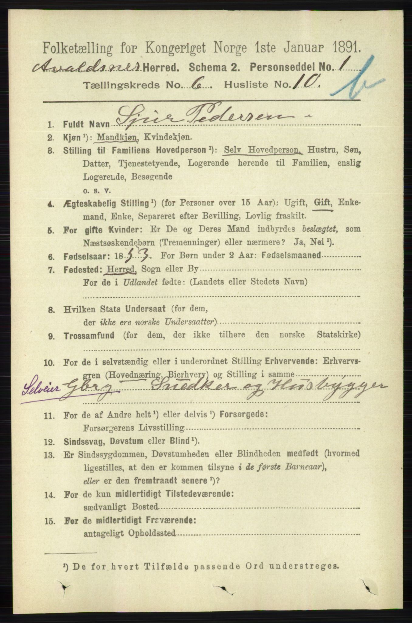 RA, 1891 census for 1147 Avaldsnes, 1891, p. 3286