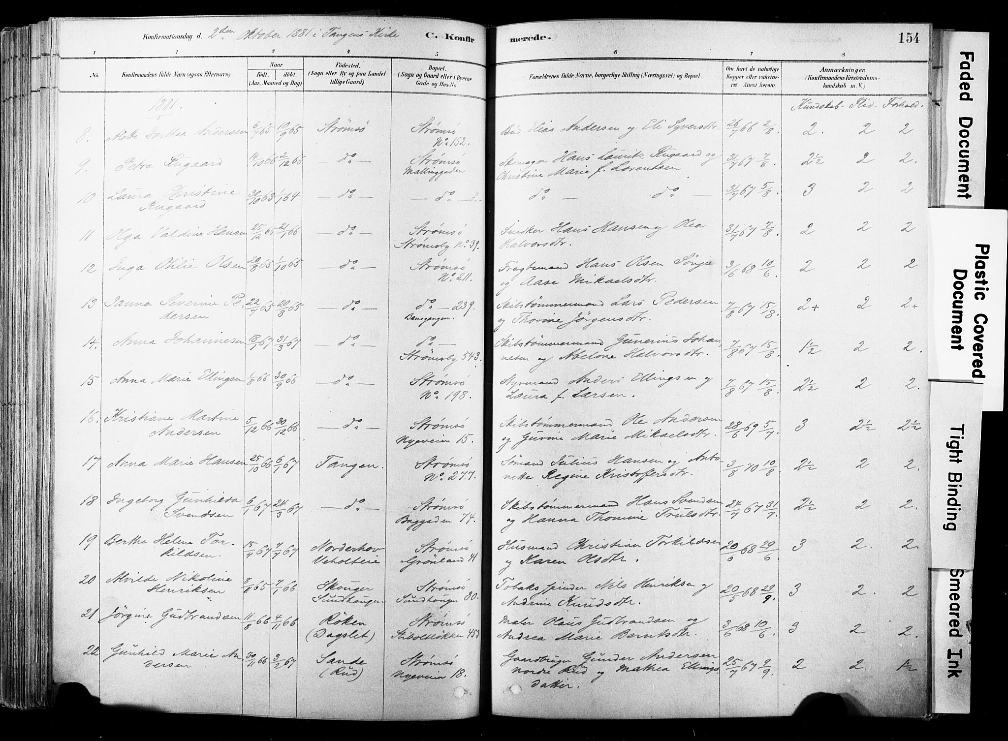 Strømsø kirkebøker, SAKO/A-246/F/Fb/L0006: Parish register (official) no. II 6, 1879-1910, p. 154
