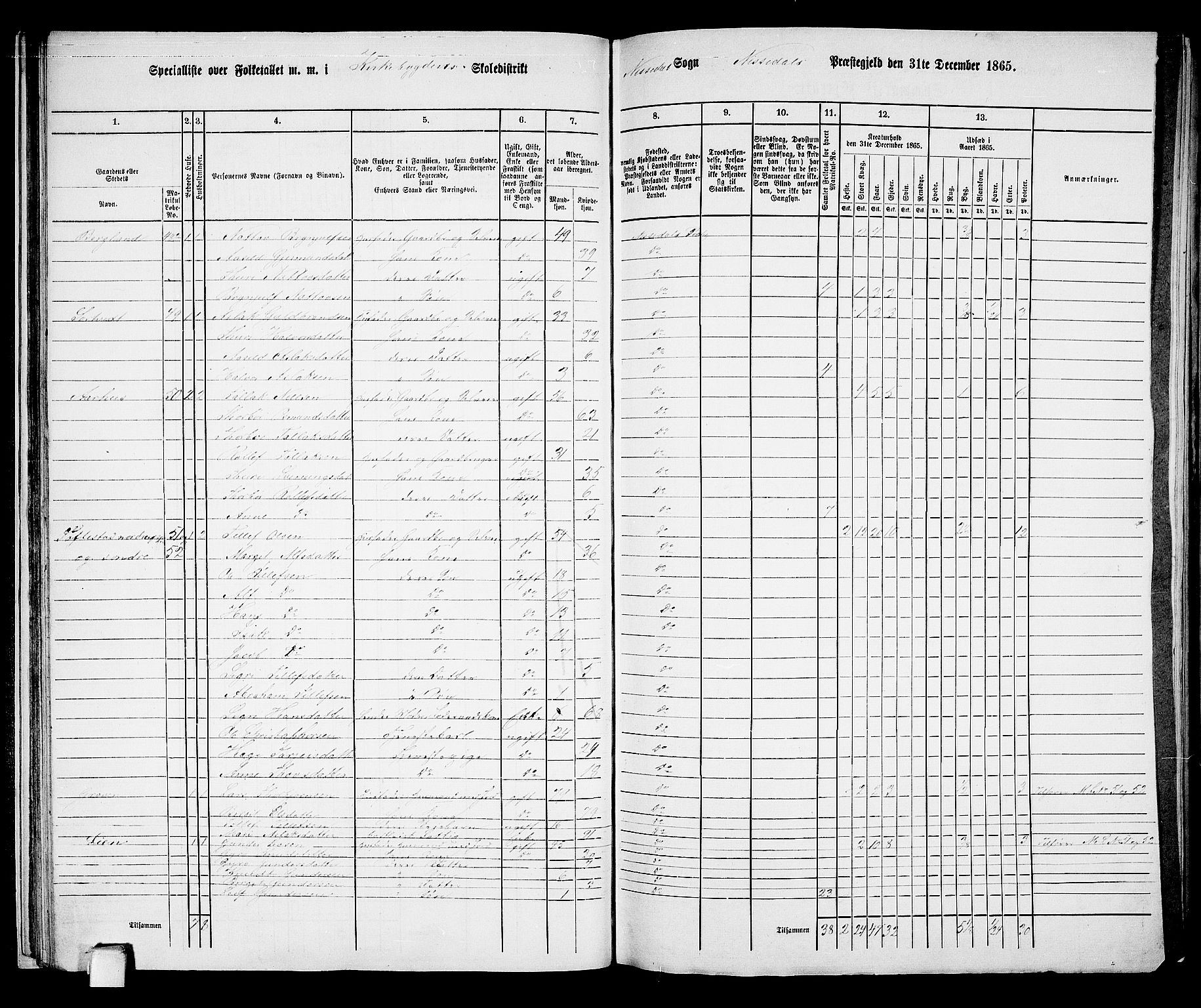 RA, 1865 census for Nissedal, 1865, p. 32