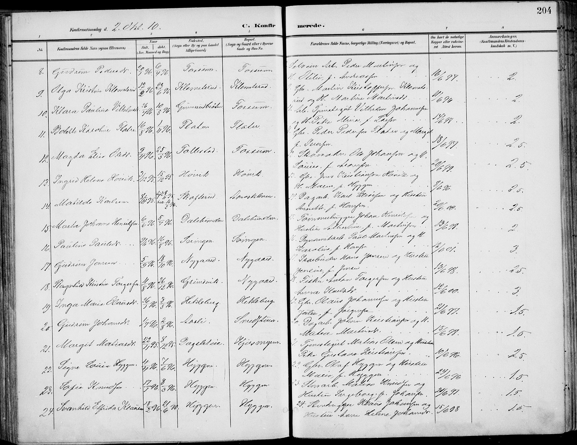 Røyken kirkebøker, AV/SAKO-A-241/F/Fa/L0009: Parish register (official) no. 9, 1898-1911, p. 204