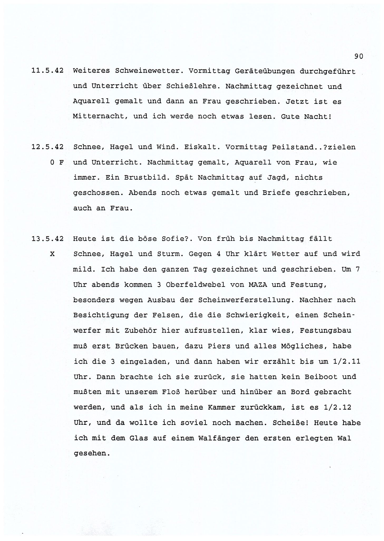 Dagbokopptegnelser av en tysk marineoffiser stasjonert i Norge , FMFB/A-1160/F/L0001: Dagbokopptegnelser av en tysk marineoffiser stasjonert i Norge, 1941-1944, p. 90