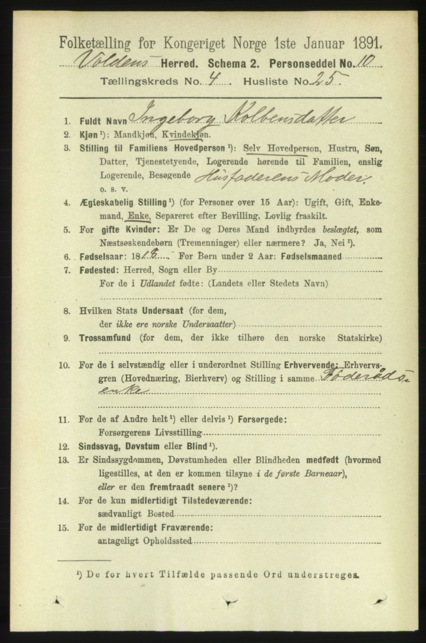 RA, 1891 census for 1519 Volda, 1891, p. 2131