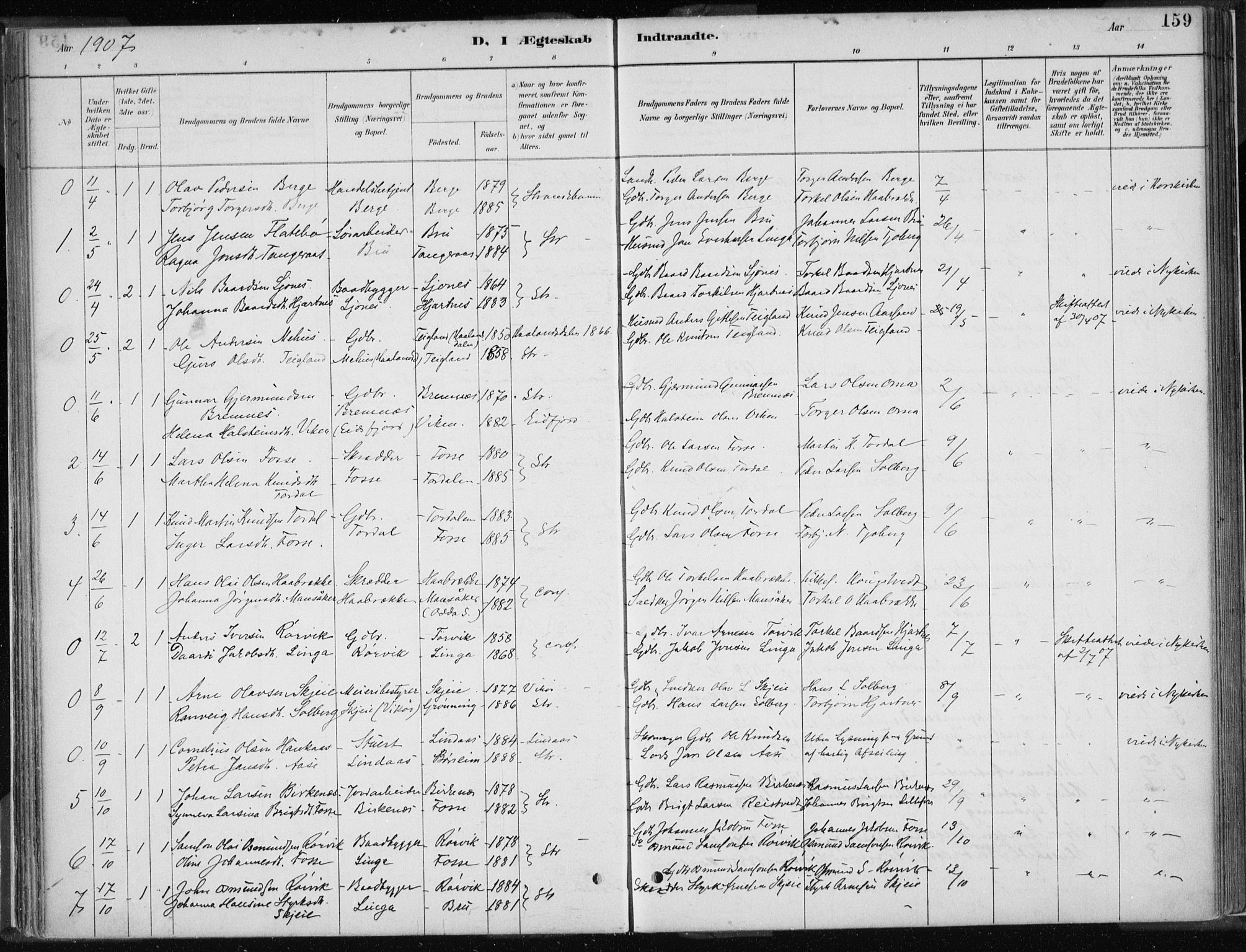 Strandebarm sokneprestembete, AV/SAB-A-78401/H/Haa: Parish register (official) no. B  1, 1886-1908, p. 159