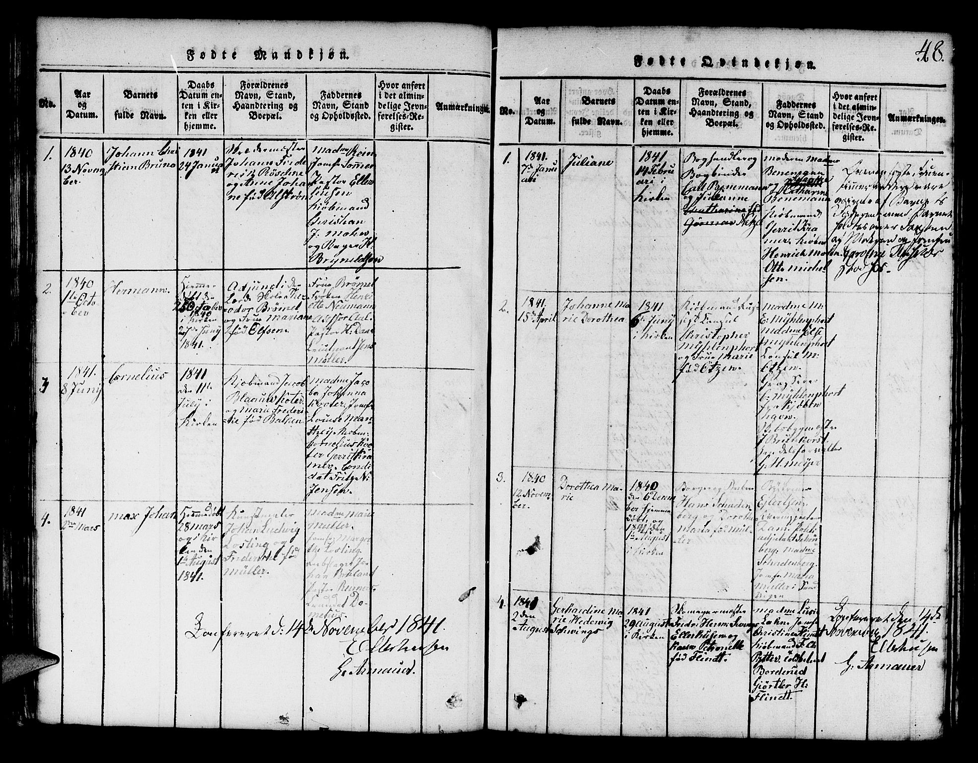Mariakirken Sokneprestembete, SAB/A-76901/H/Hab/L0001: Parish register (copy) no. A 1, 1815-1846, p. 48