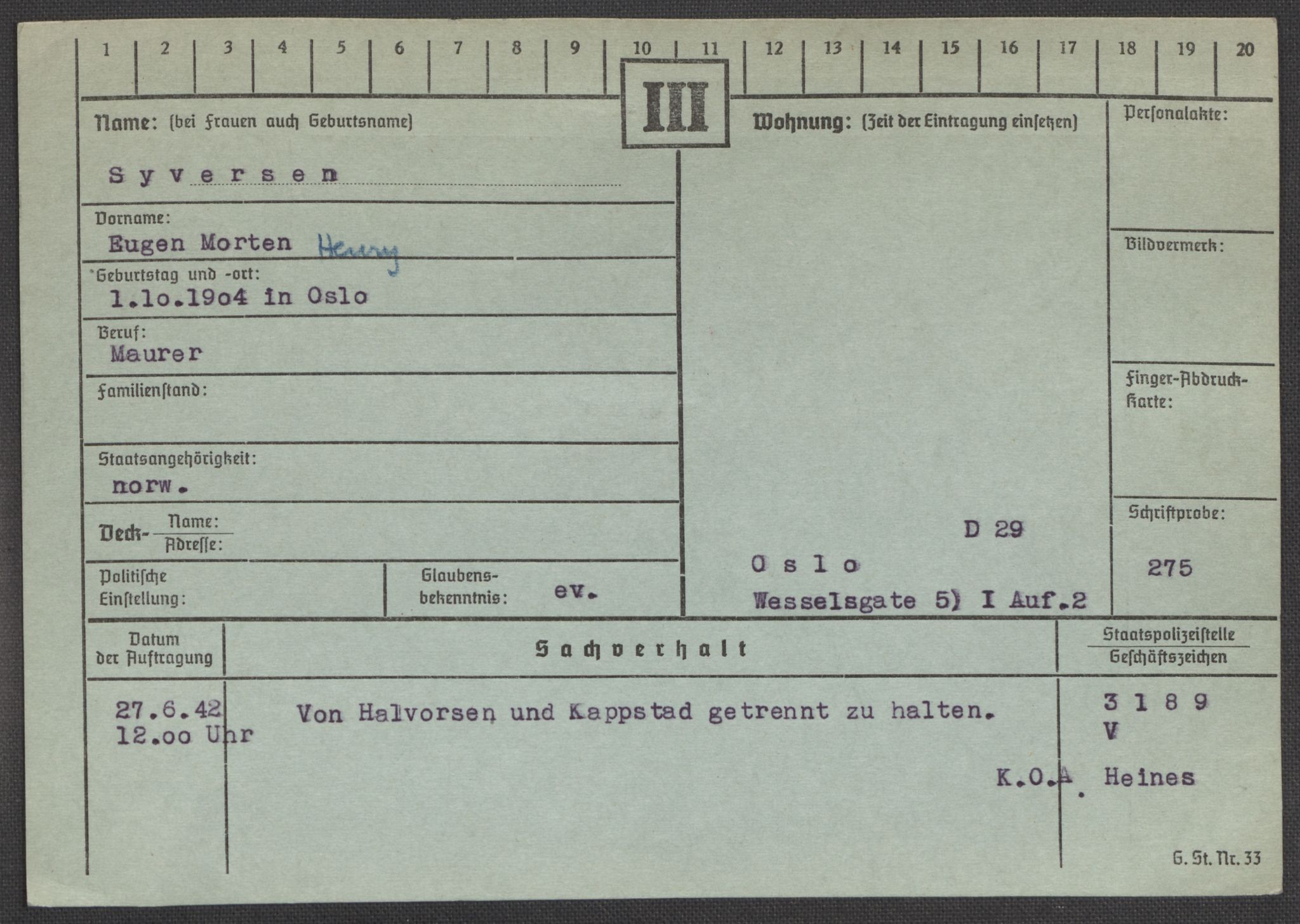 Befehlshaber der Sicherheitspolizei und des SD, AV/RA-RAFA-5969/E/Ea/Eaa/L0009: Register over norske fanger i Møllergata 19: Ru-Sy, 1940-1945, p. 1618