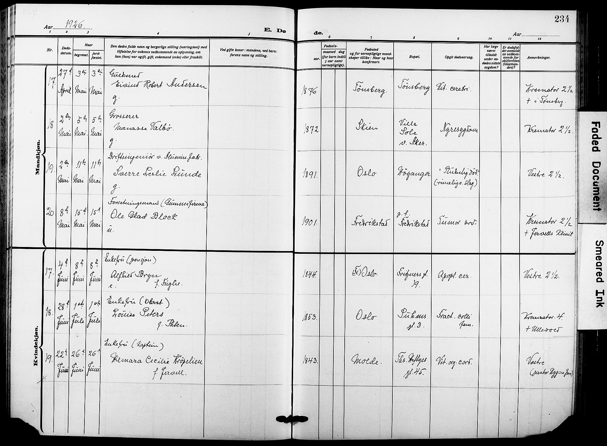 Garnisonsmenigheten Kirkebøker, AV/SAO-A-10846/F/Fa/L0016: Parish register (official) no. 16, 1922-1930, p. 234