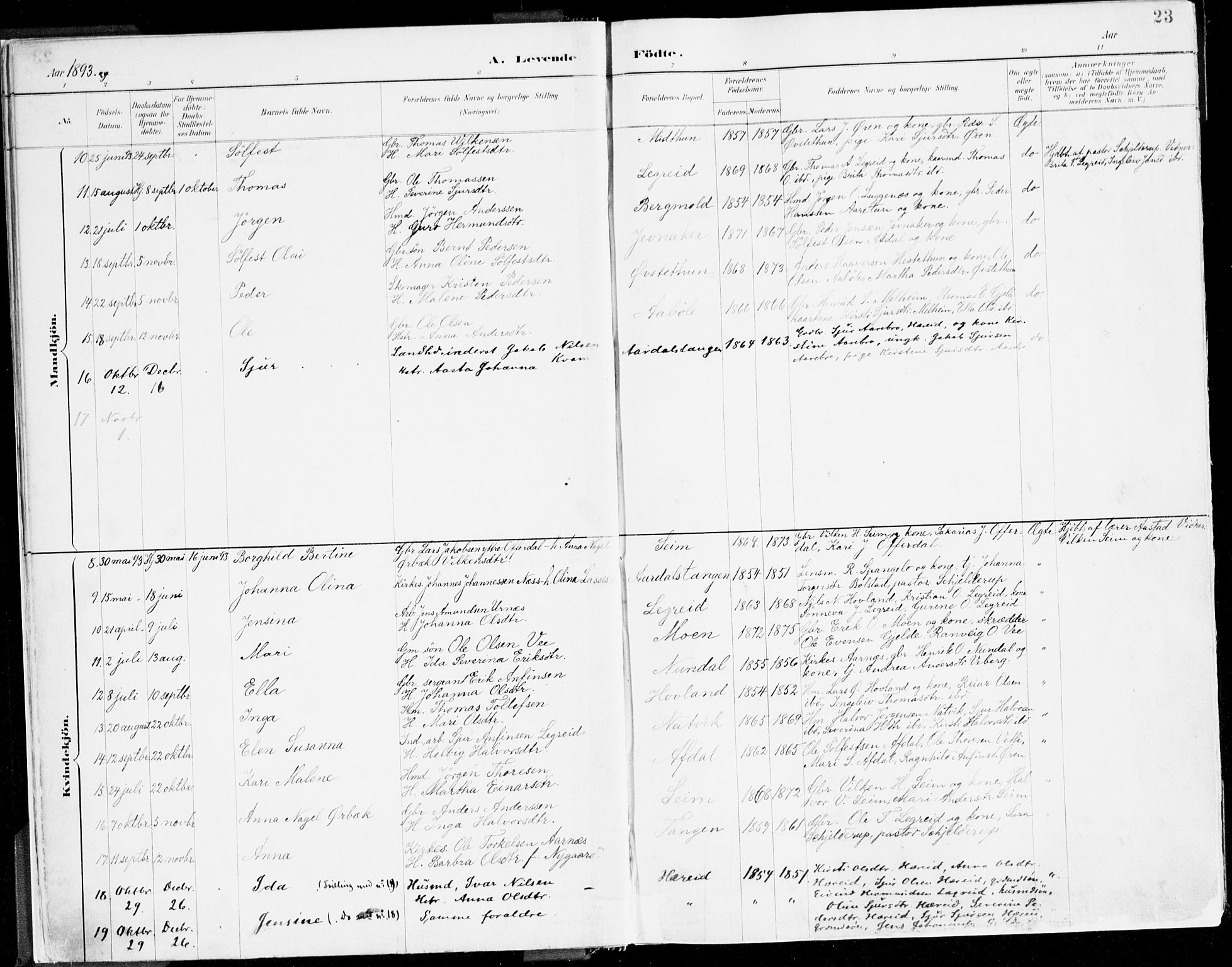 Årdal sokneprestembete, SAB/A-81701: Parish register (official) no. A 5, 1887-1917, p. 23