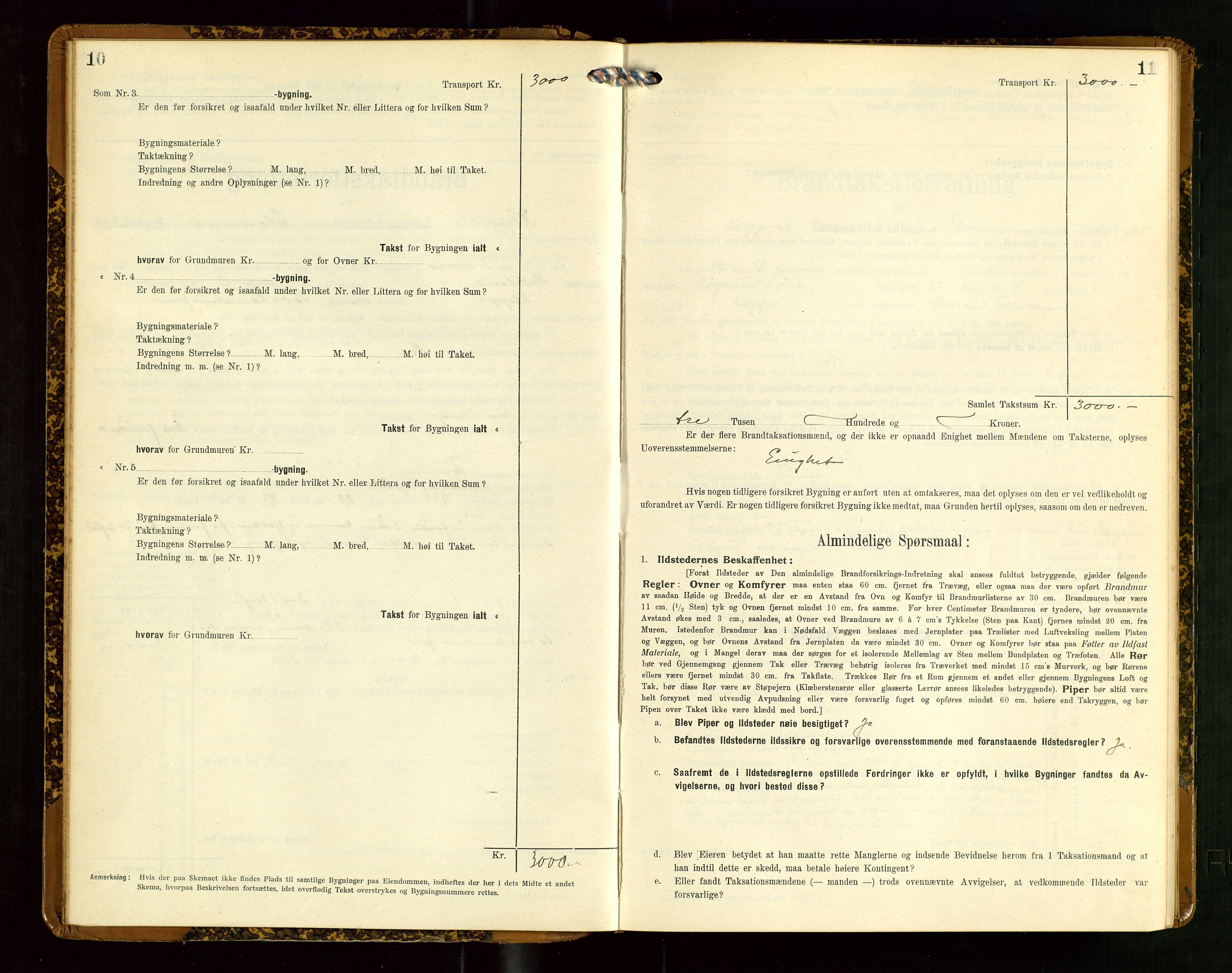 Klepp lensmannskontor, SAST/A-100163/Goc/L0007: "Brandtaxationsprotokol" m/register, 1911-1915, p. 10-11