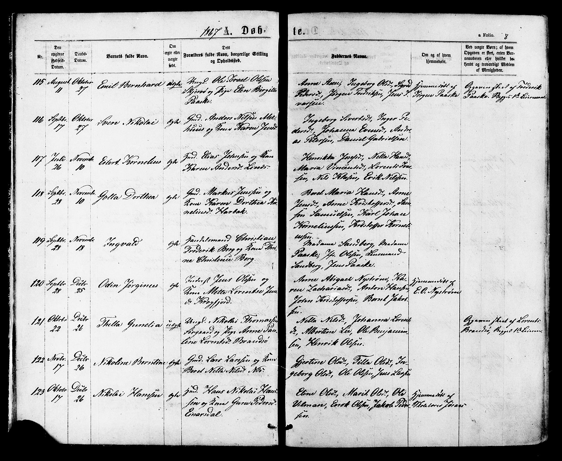 Ministerialprotokoller, klokkerbøker og fødselsregistre - Sør-Trøndelag, SAT/A-1456/657/L0706: Parish register (official) no. 657A07, 1867-1878, p. 8