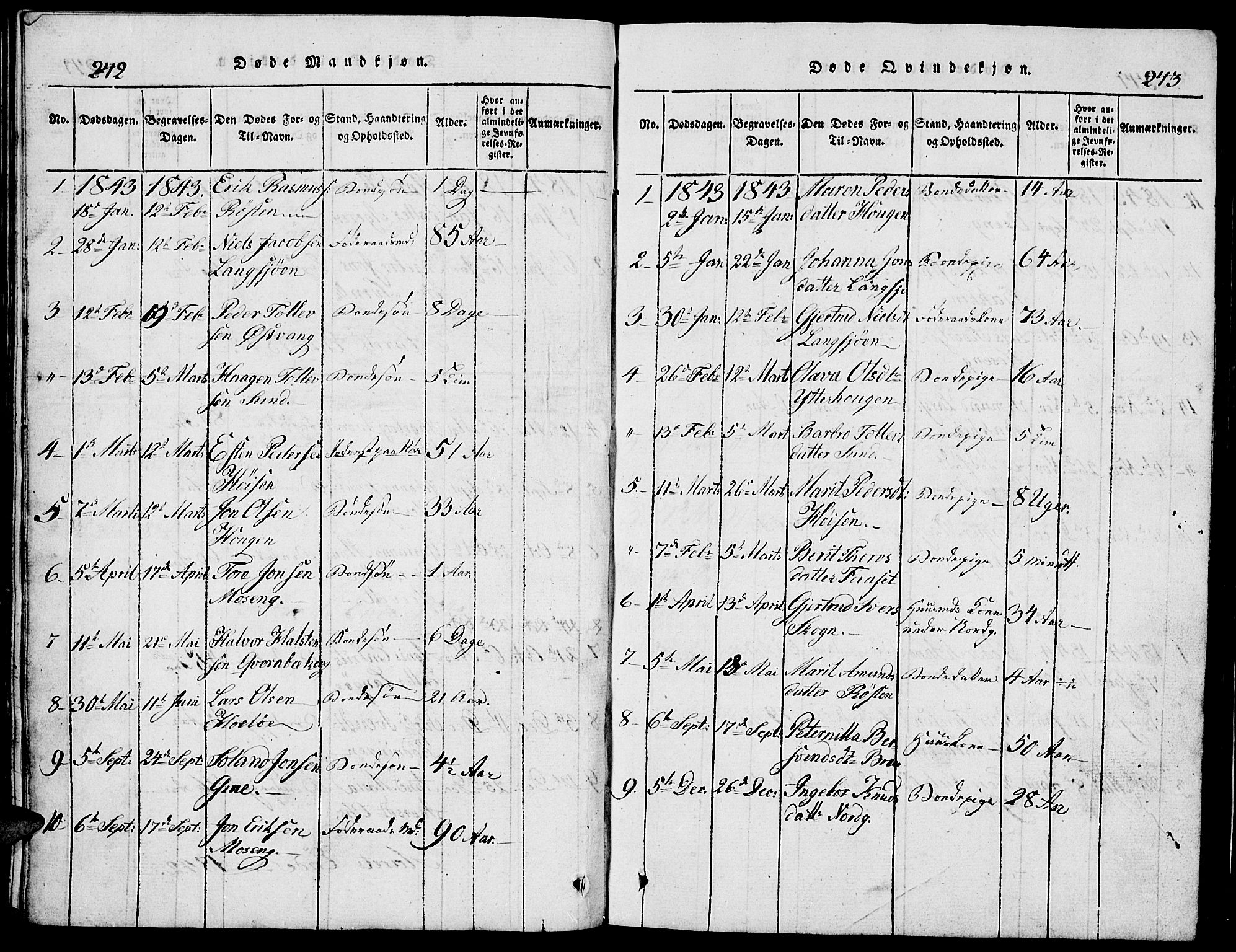Tolga prestekontor, SAH/PREST-062/L/L0002: Parish register (copy) no. 2, 1815-1844, p. 242-243