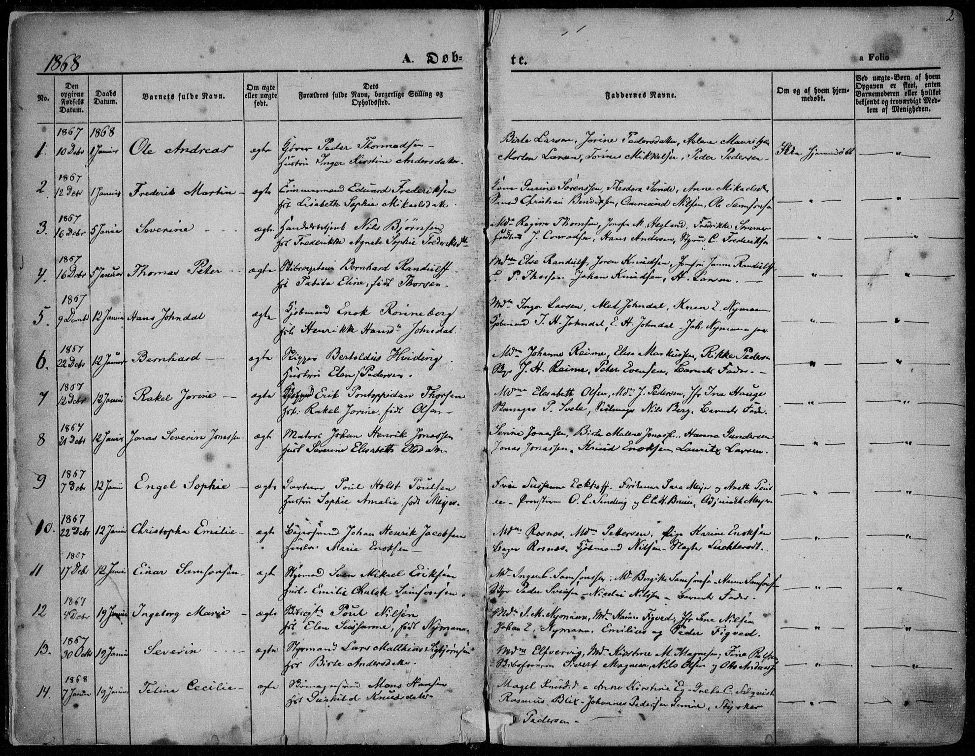 Domkirken sokneprestkontor, SAST/A-101812/001/30/30BA/L0022: Parish register (official) no. A 21, 1868-1877, p. 2