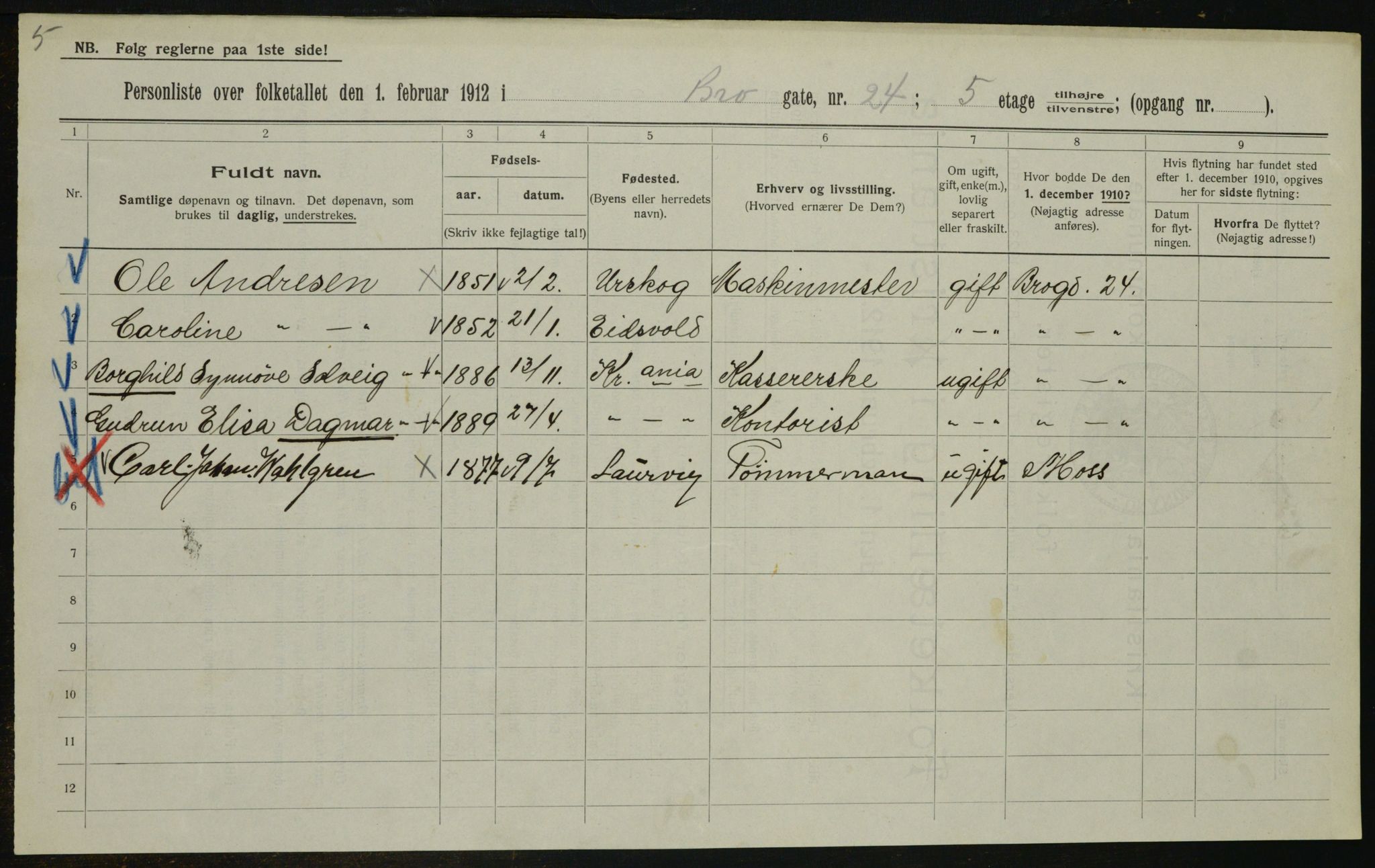 OBA, Municipal Census 1912 for Kristiania, 1912, p. 9877