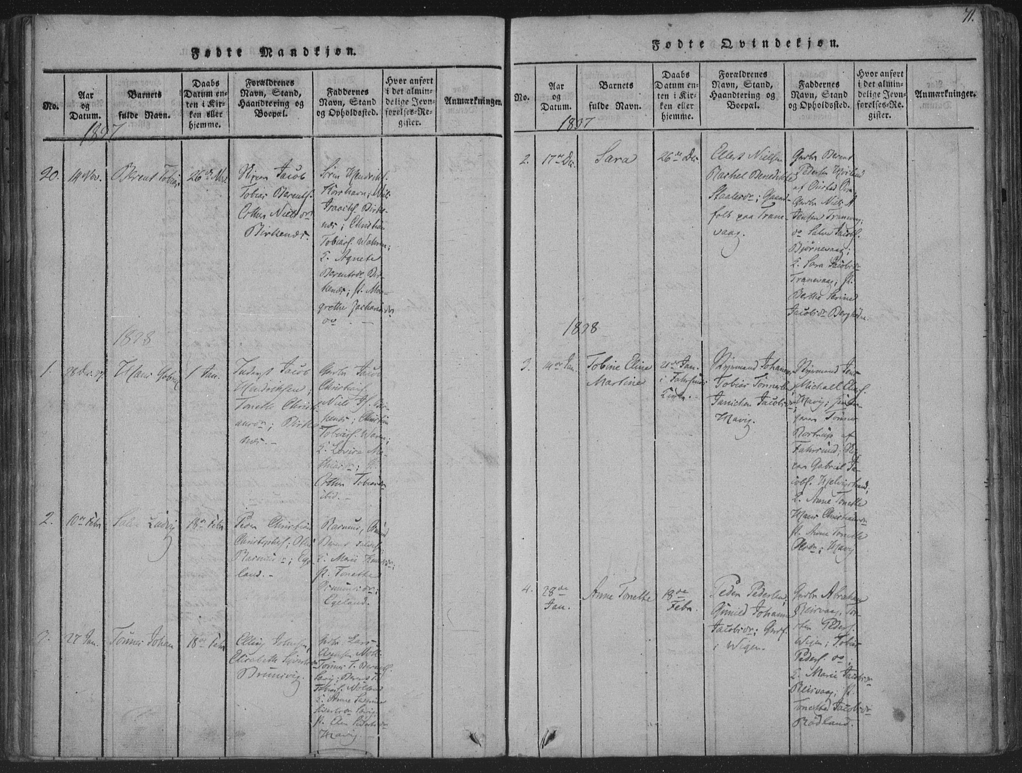 Herad sokneprestkontor, SAK/1111-0018/F/Fa/Fab/L0002: Parish register (official) no. A 2, 1816-1844, p. 71