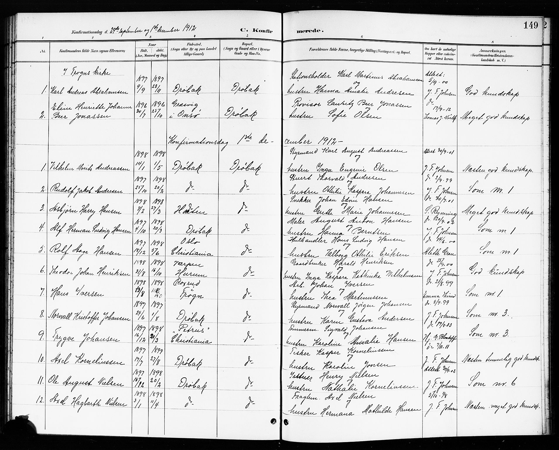 Drøbak prestekontor Kirkebøker, AV/SAO-A-10142a/G/Ga/L0001: Parish register (copy) no. I 1, 1897-1917, p. 149