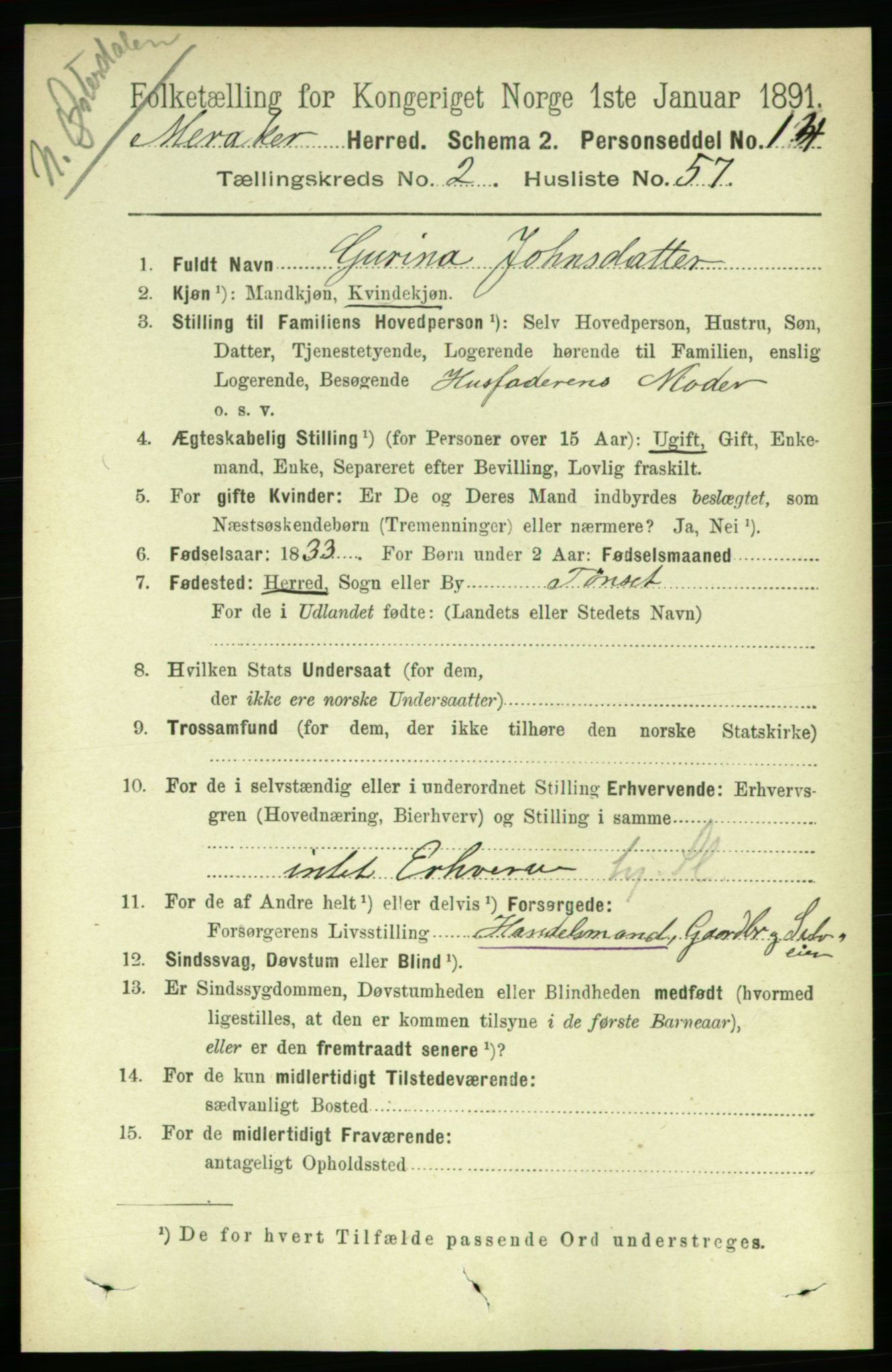 RA, 1891 census for 1711 Meråker, 1891, p. 991