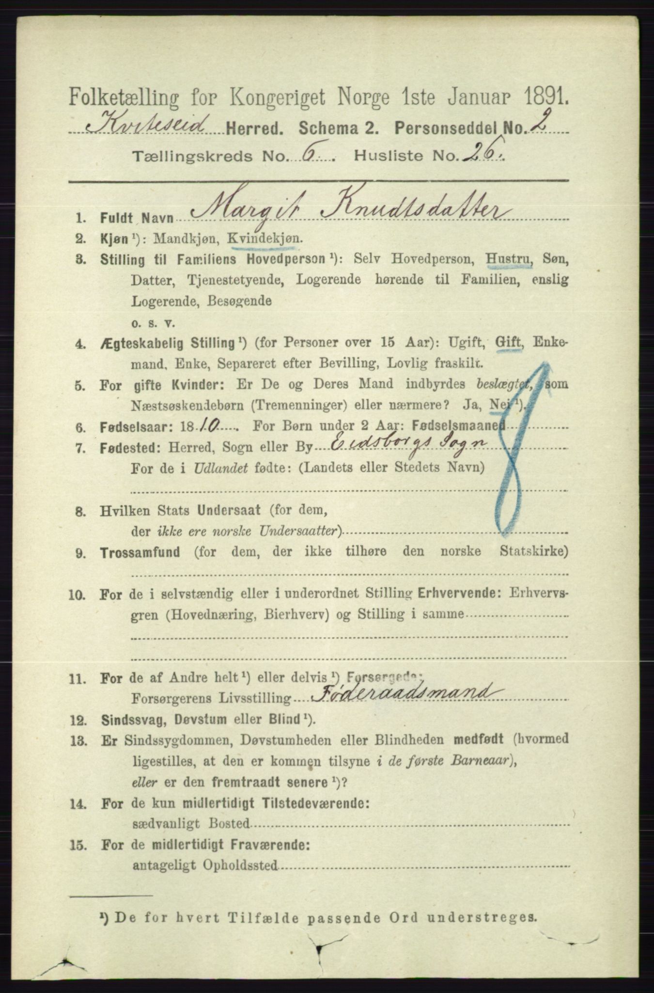 RA, 1891 census for 0829 Kviteseid, 1891, p. 1320